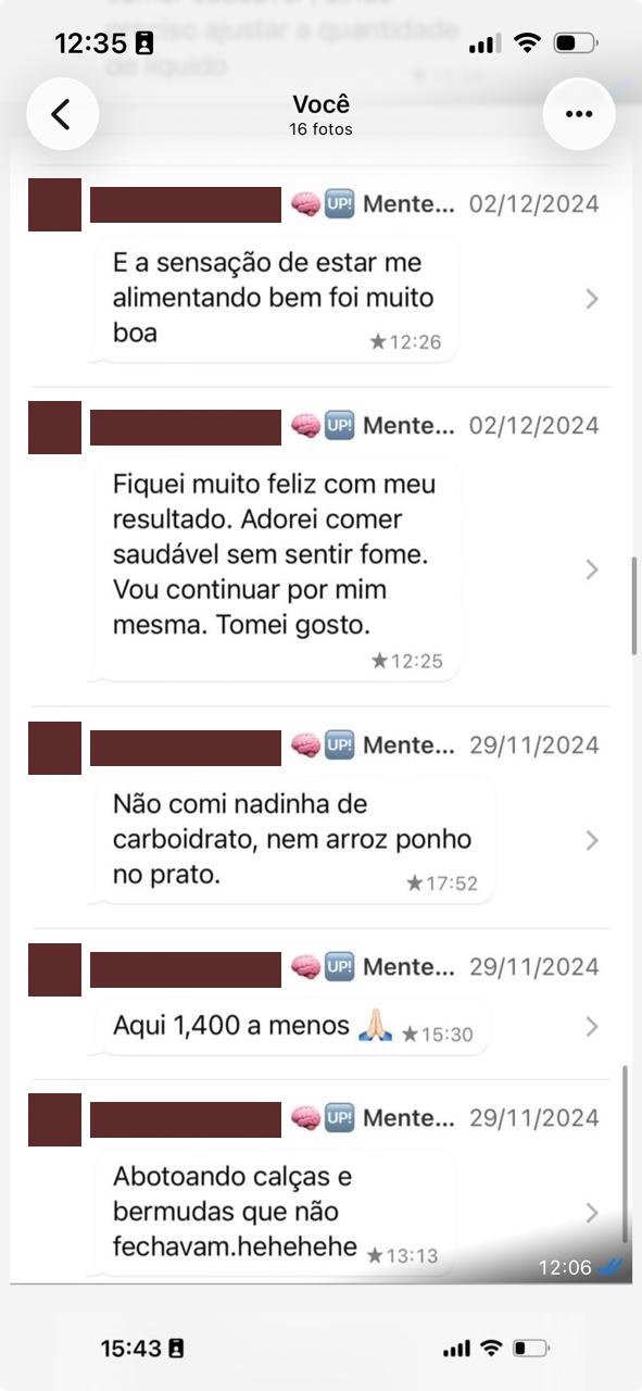 Várias mensagens de pacientes sobre resultados e mudança de hábitos